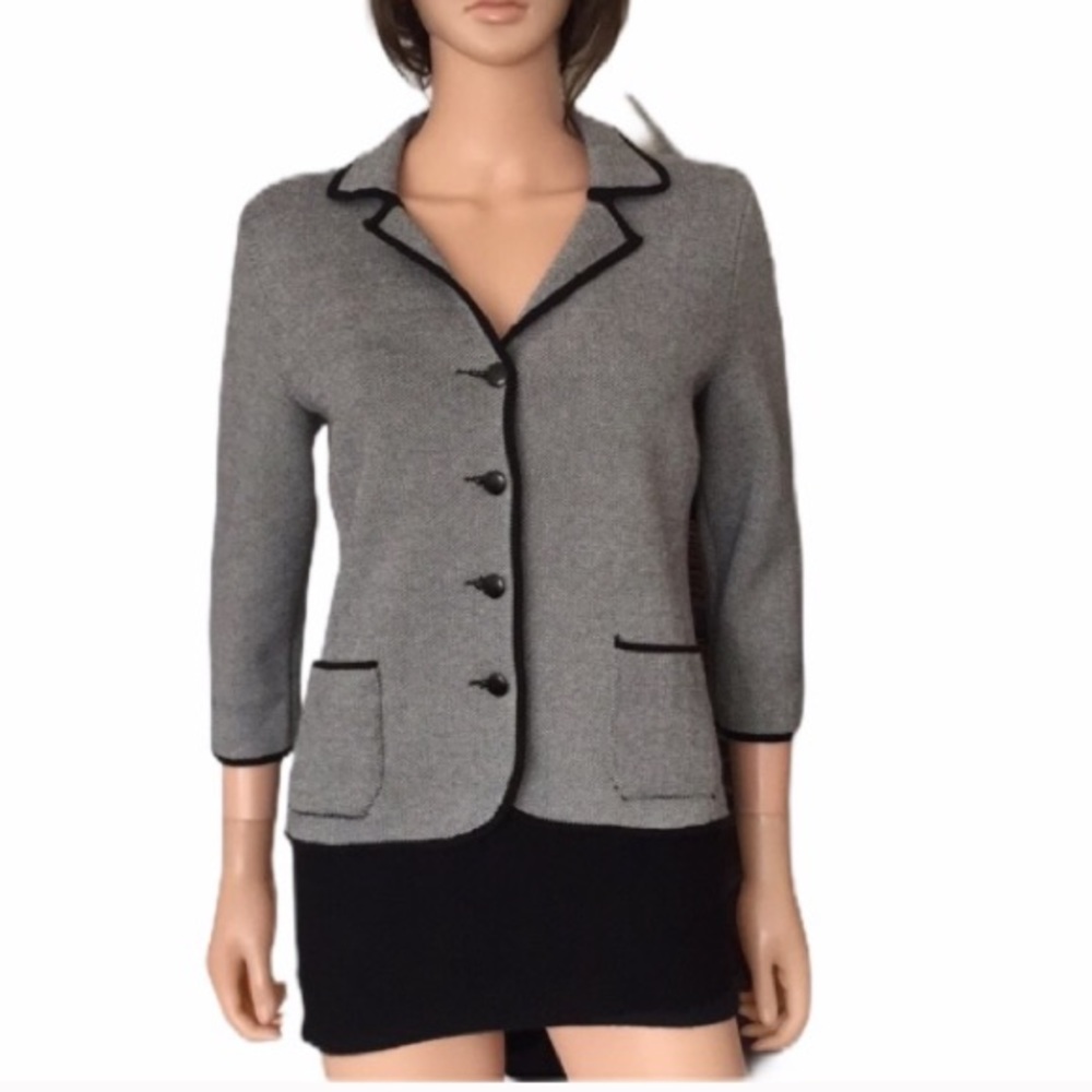 Talbots Silk Cotton Double Faced Black White Woven Blazer Size MP
